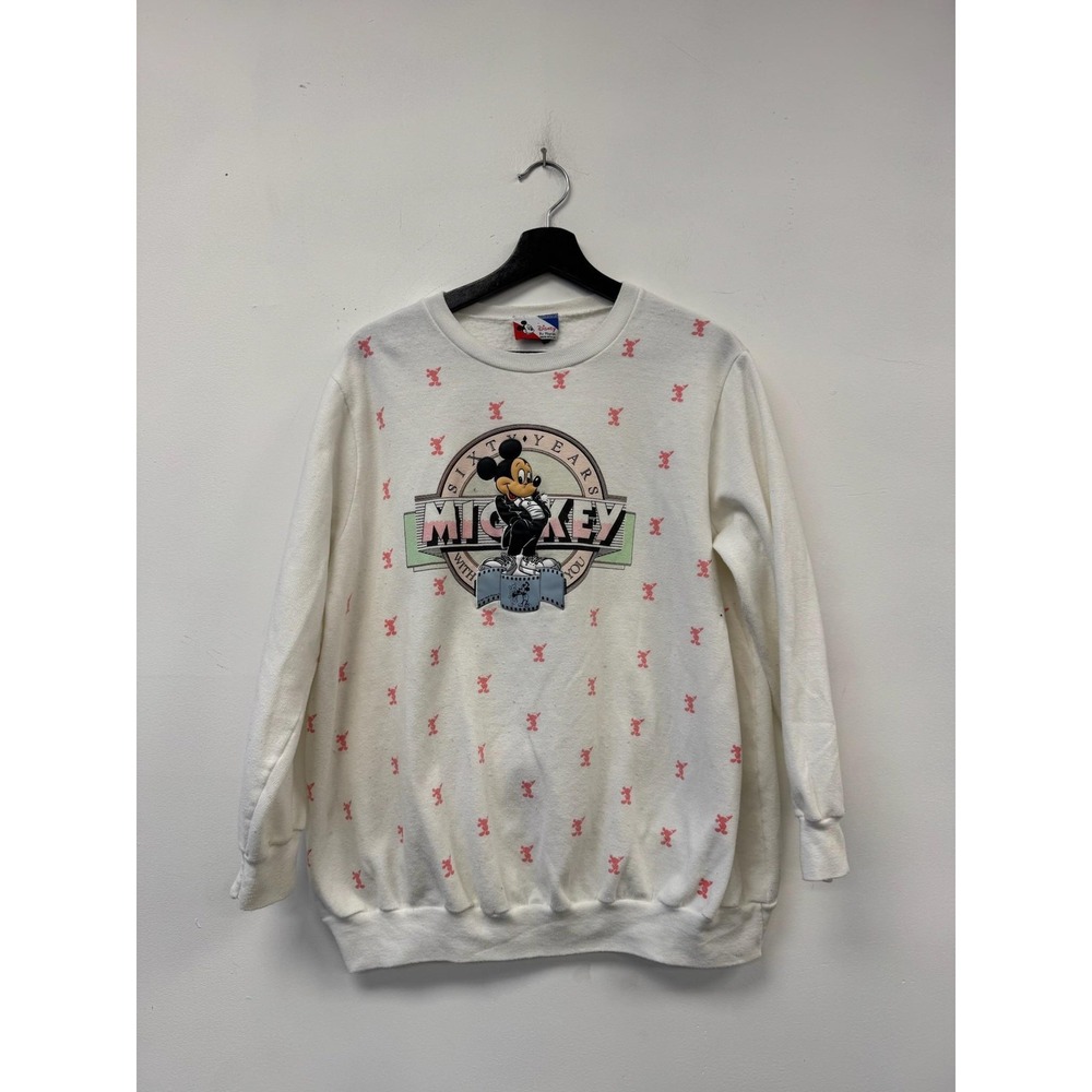Vintage Disney Mickey Sweatshirt Womens Large White 60 Years Graphic 80s USA